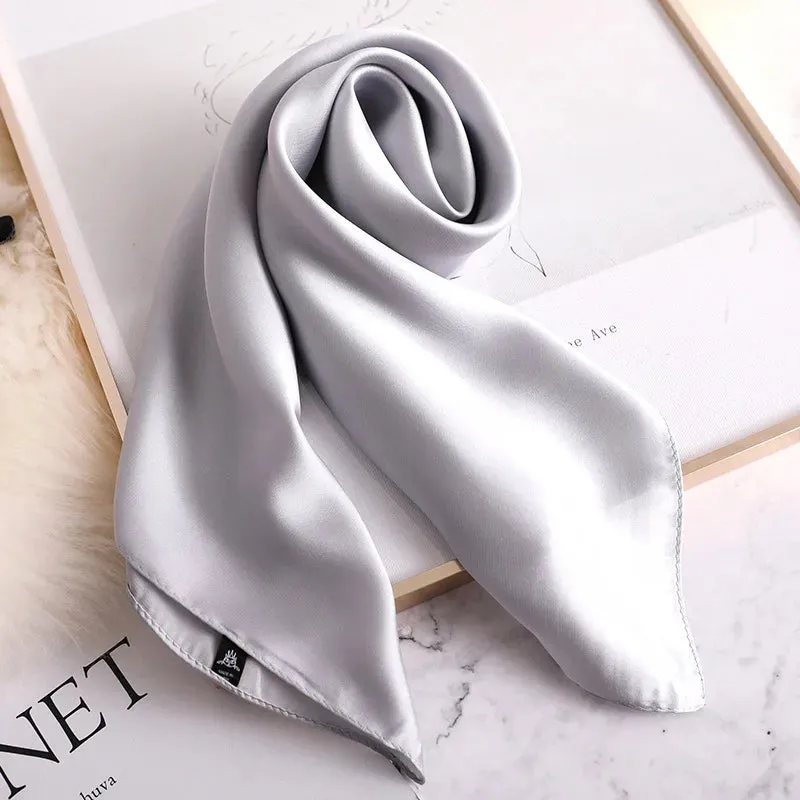 2022 New Fashion Summer Silk Square Scarf Solid Women Satin Neck Hair Tie Band Soft Beach Hijab Head Female Foulard Free Shiping