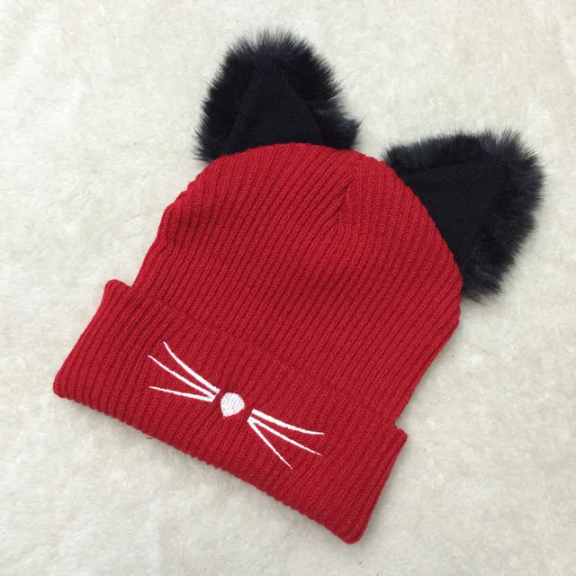 3D Cat ears knitted beanie hat