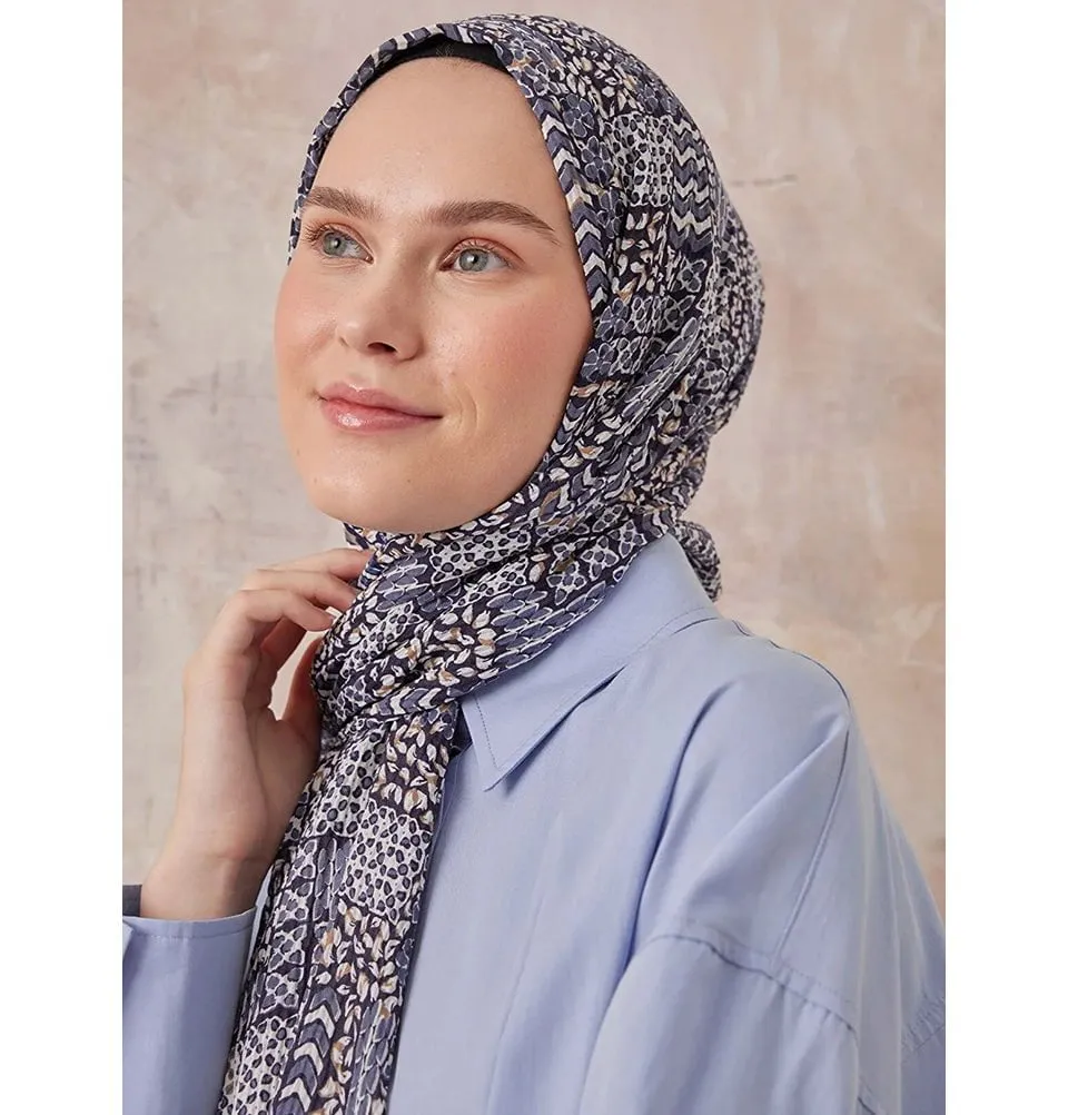 Abstract Crinkle Cotton Hijab Shawl - Blue