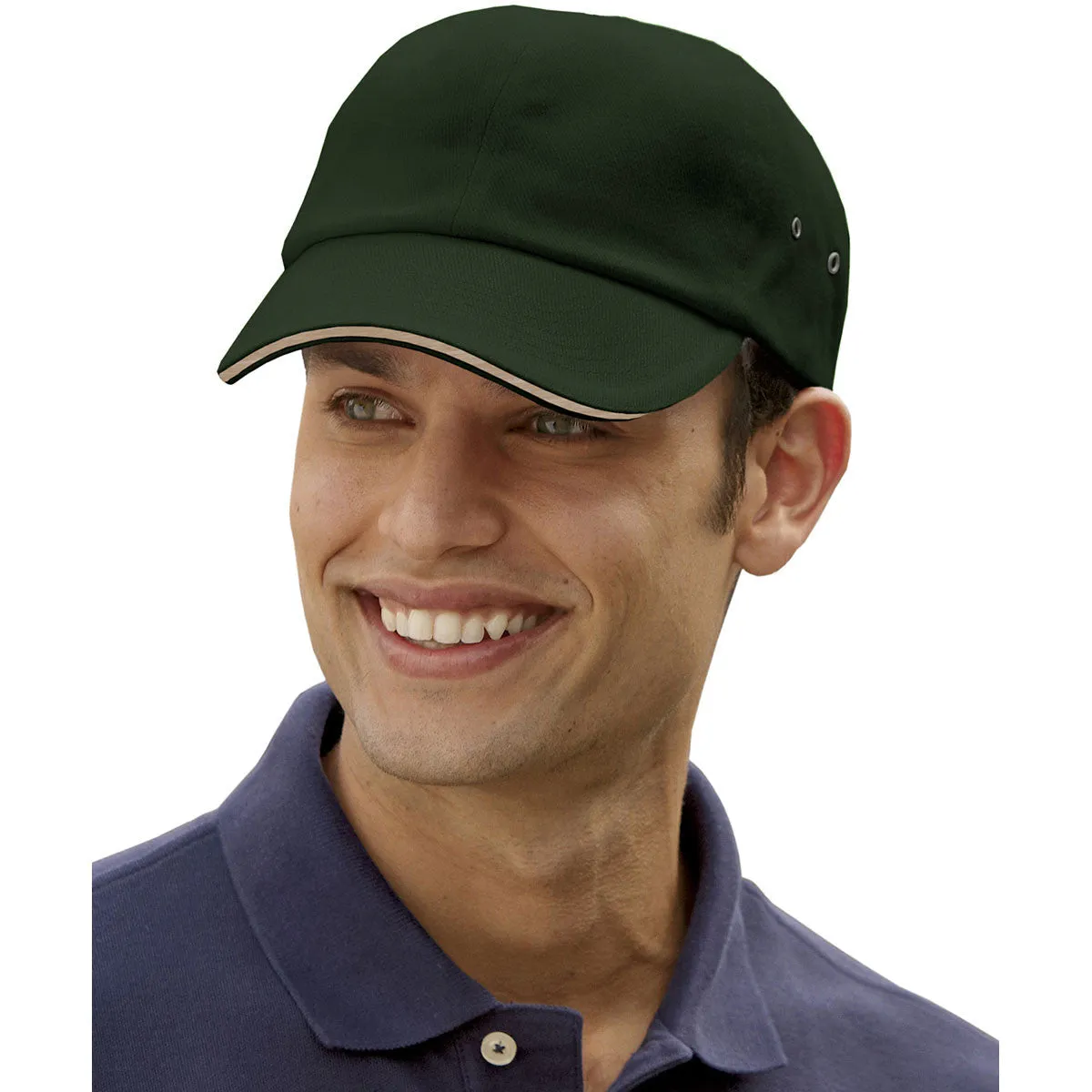 Adams Men's Forest/Khaki 6-Panel Low-Profile Ultra Heavyweight Brushed Twill Sandwich Cap