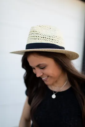 Boho Summer Weaved Ribbon Panama Hat-Natural