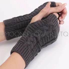 Dark Gray Cable Knit Fingerless Gloves