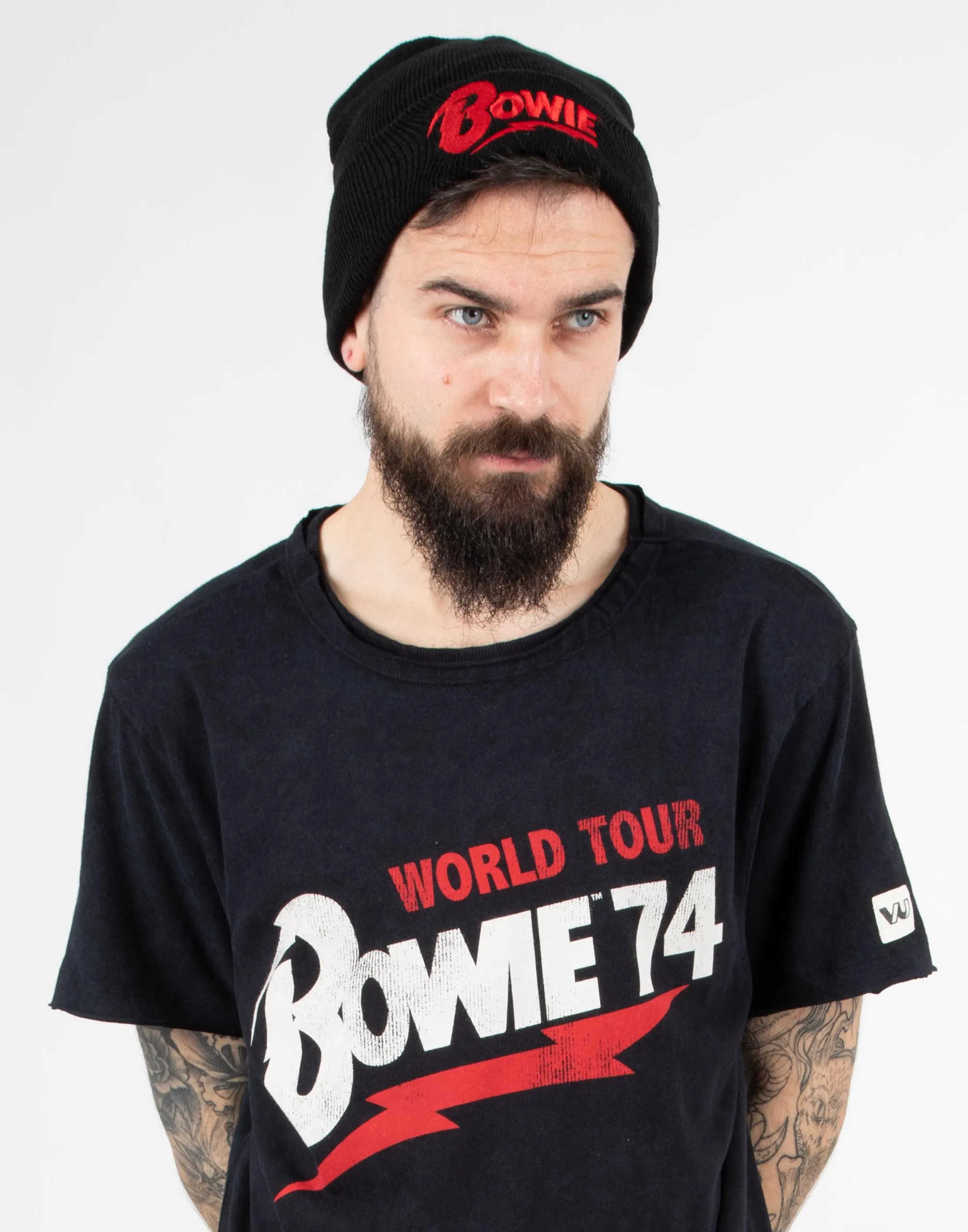 David Bowie Red Logo Band Beanie Black