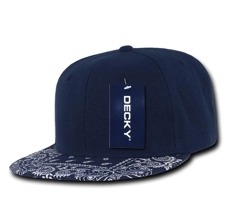 Decky Trendy Paisley Bandana Snapback Two Tone 6 Panel Flat Bill Hats Caps