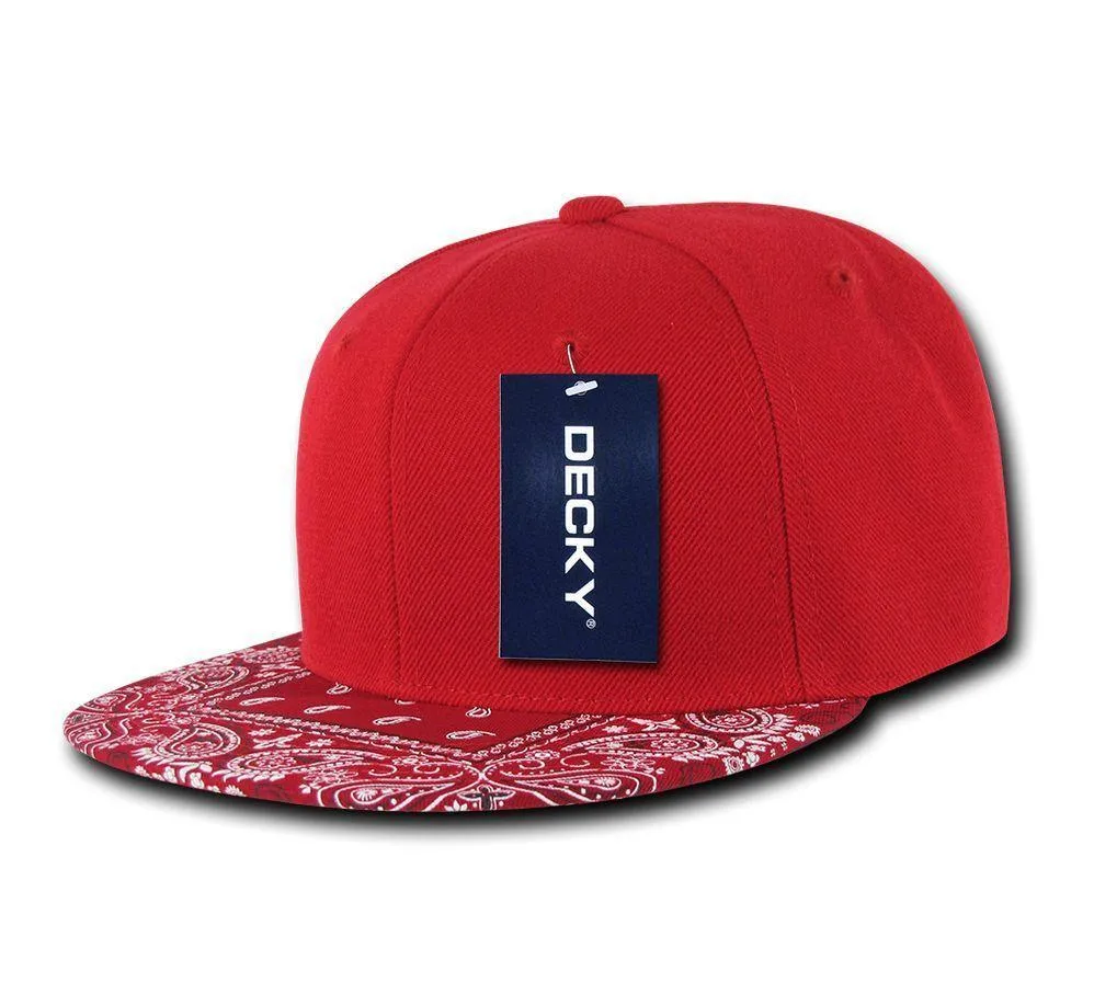 Decky Trendy Paisley Bandana Snapback Two Tone 6 Panel Flat Bill Hats Caps