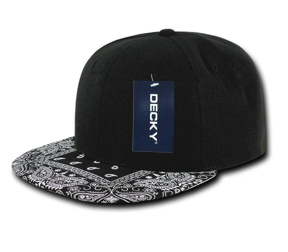 Decky Trendy Paisley Bandana Snapback Two Tone 6 Panel Flat Bill Hats Caps