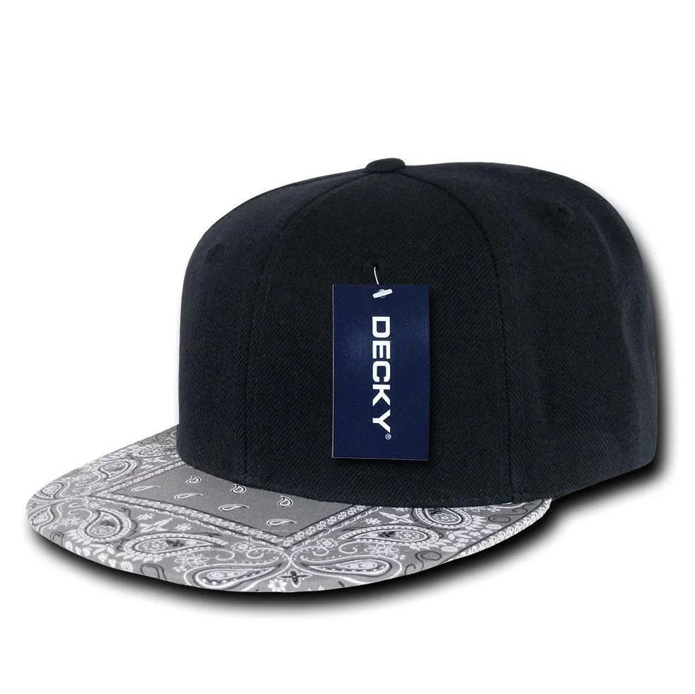 Decky Trendy Paisley Bandana Snapback Two Tone 6 Panel Flat Bill Hats Caps