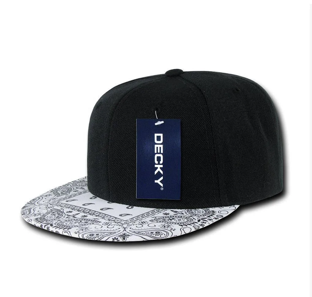 Decky Trendy Paisley Bandana Snapback Two Tone 6 Panel Flat Bill Hats Caps