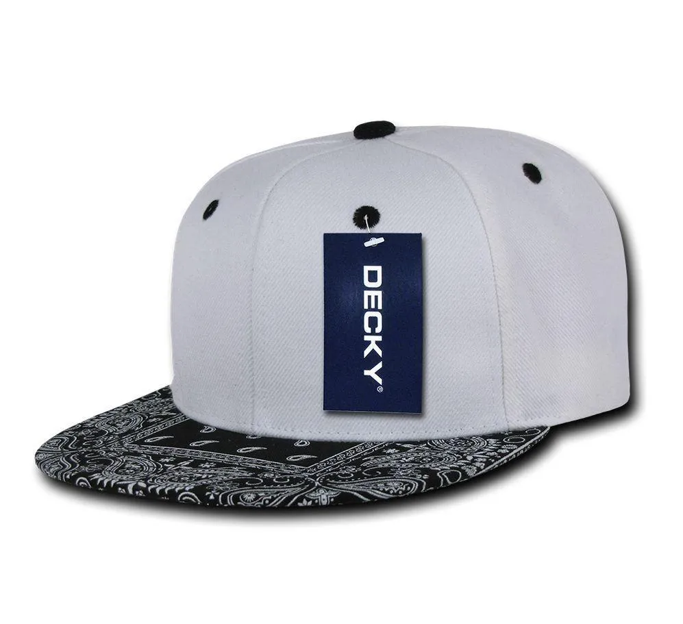 Decky Trendy Paisley Bandana Snapback Two Tone 6 Panel Flat Bill Hats Caps