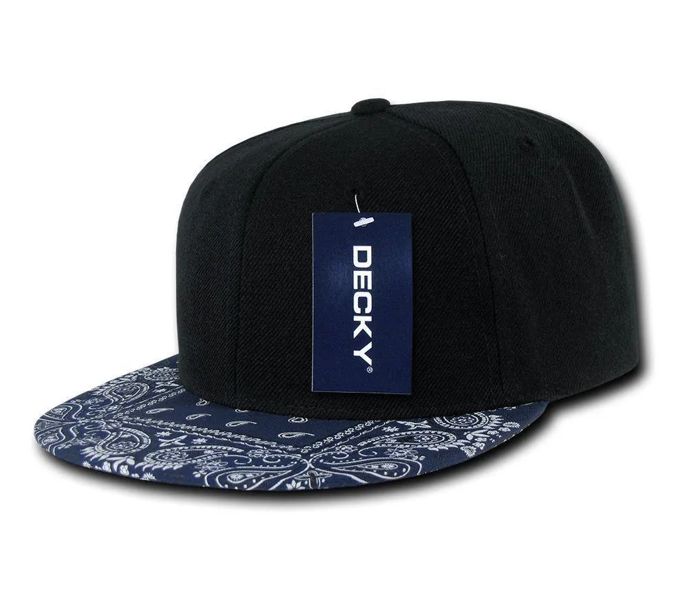 Decky Trendy Paisley Bandana Snapback Two Tone 6 Panel Flat Bill Hats Caps