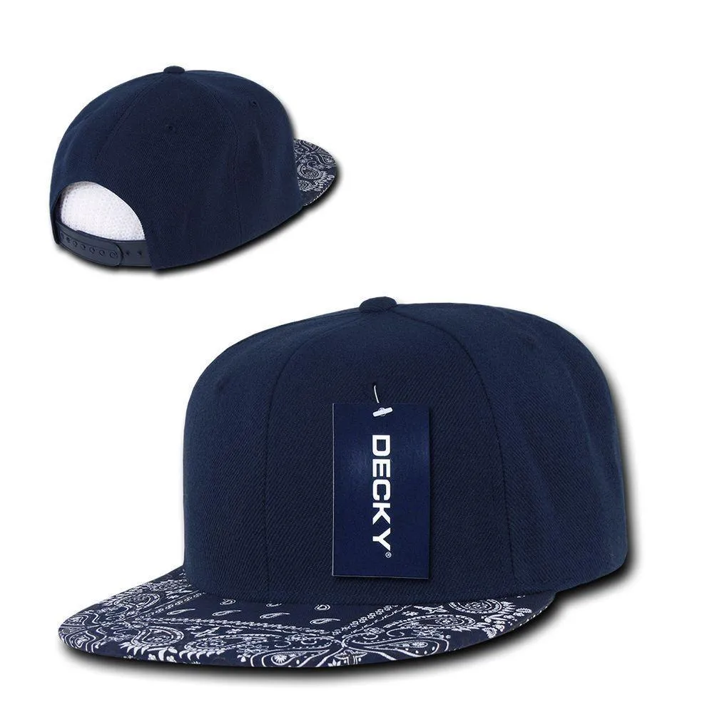 Decky Trendy Paisley Bandana Snapback Two Tone 6 Panel Flat Bill Hats Caps