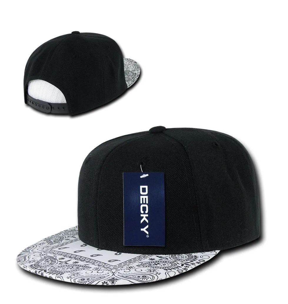 Decky Trendy Paisley Bandana Snapback Two Tone 6 Panel Flat Bill Hats Caps