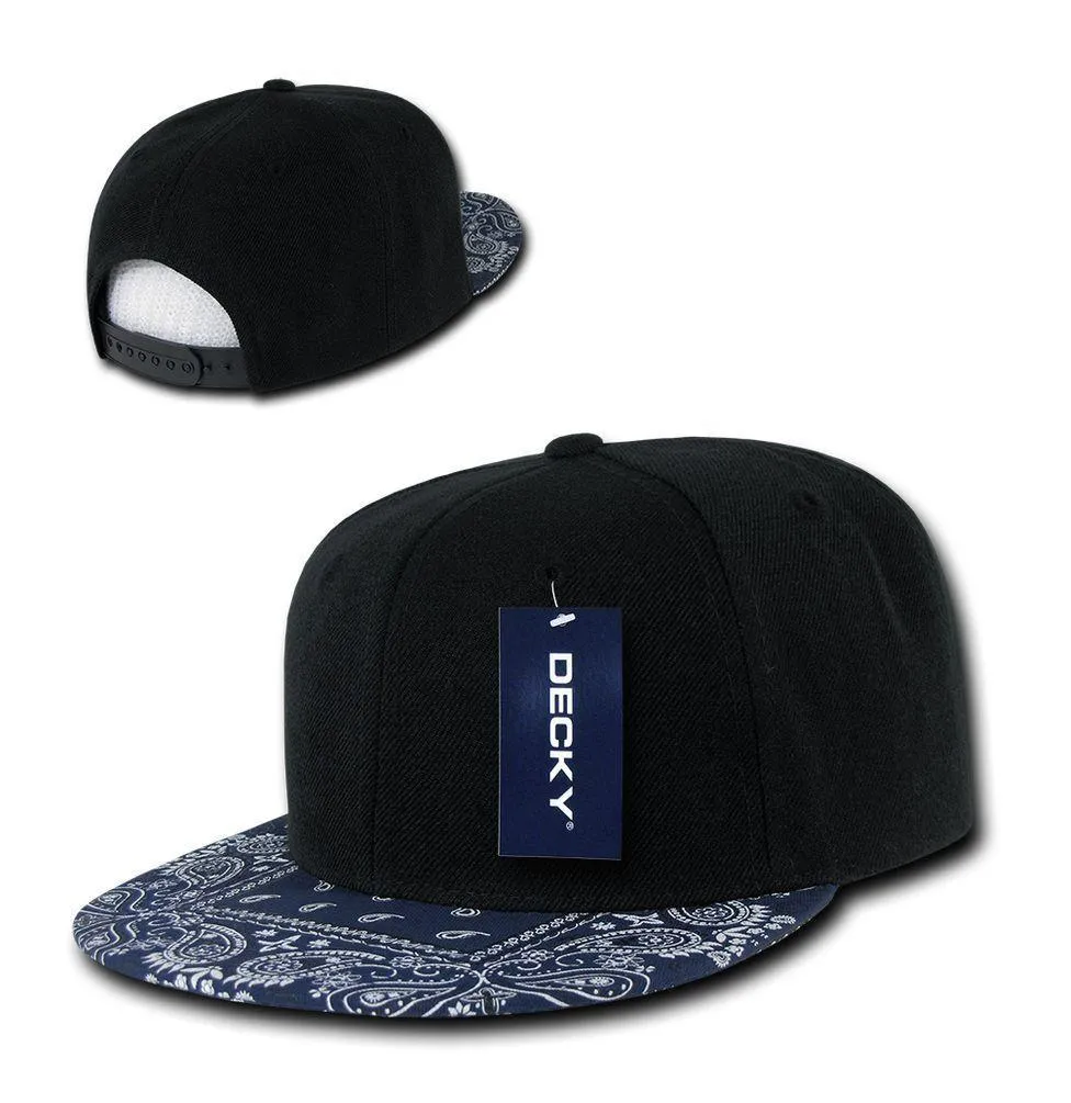 Decky Trendy Paisley Bandana Snapback Two Tone 6 Panel Flat Bill Hats Caps