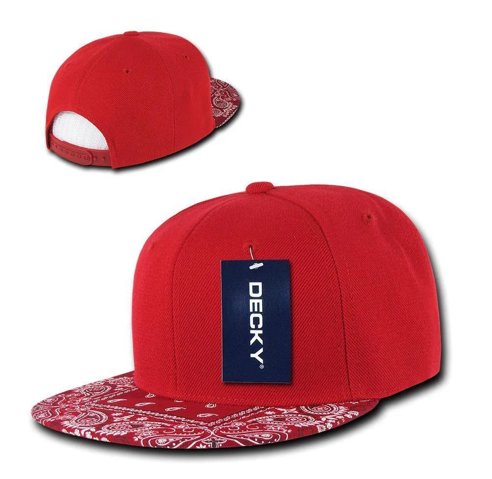 Decky Trendy Paisley Bandana Snapback Two Tone 6 Panel Flat Bill Hats Caps