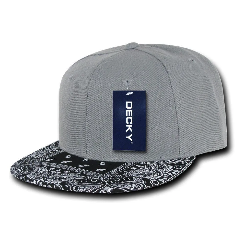 Decky Trendy Paisley Bandana Snapback Two Tone 6 Panel Flat Bill Hats Caps