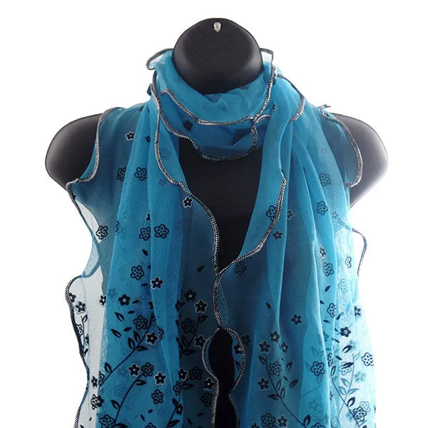 Elegant Flower Shaped Blue Womens Scarf Wrap