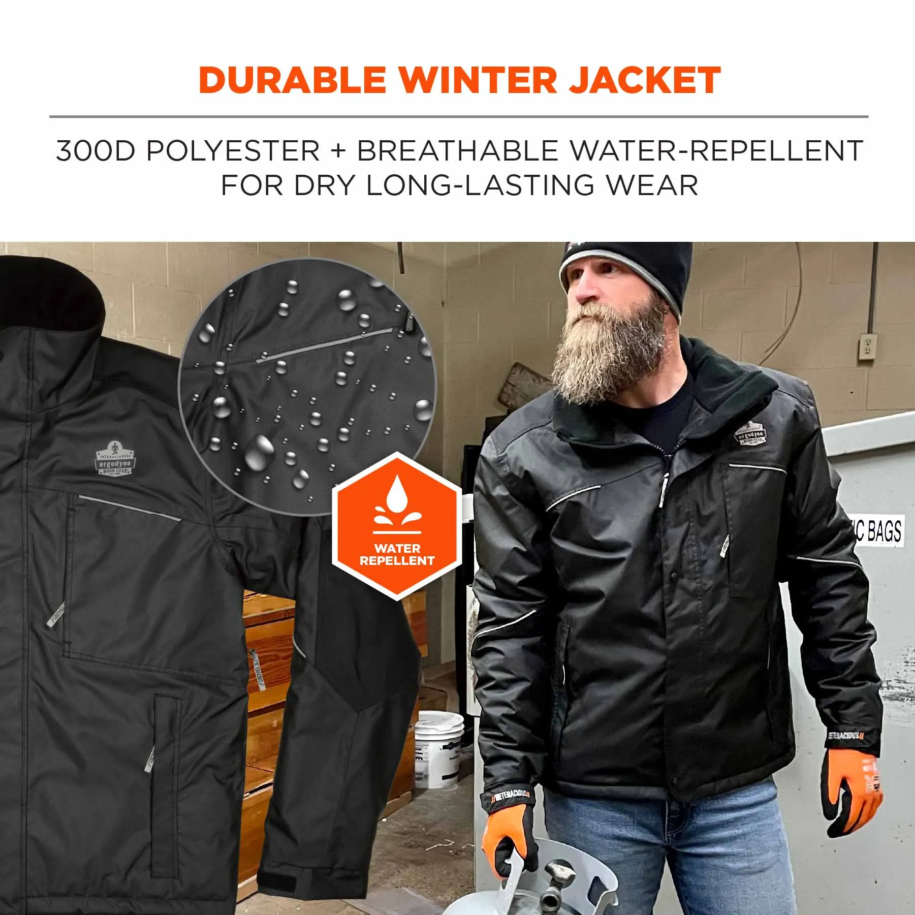 Ergodyne 41124 6467 L Black Winter Work Jacket - 300D Polyester Shell