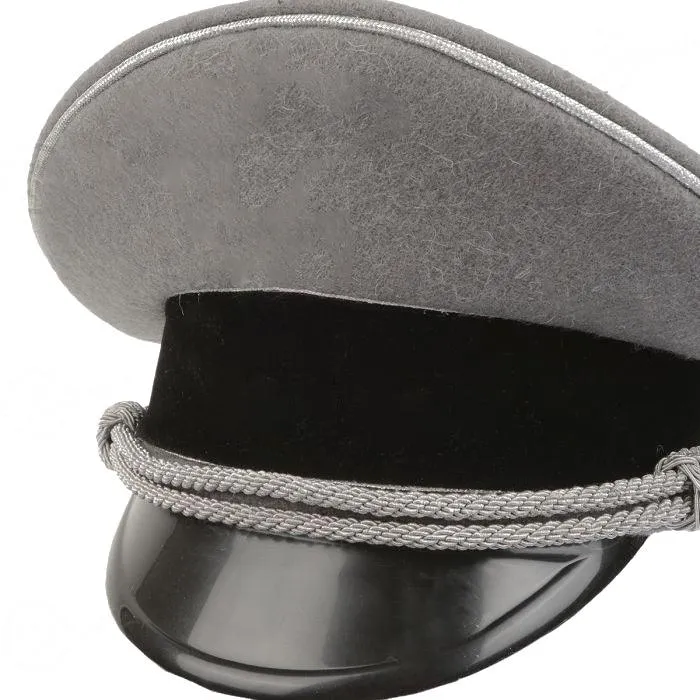 German Officer Visor Cap – Stone Grey with Silver Piping, Silver Eagle & Skull Insignia