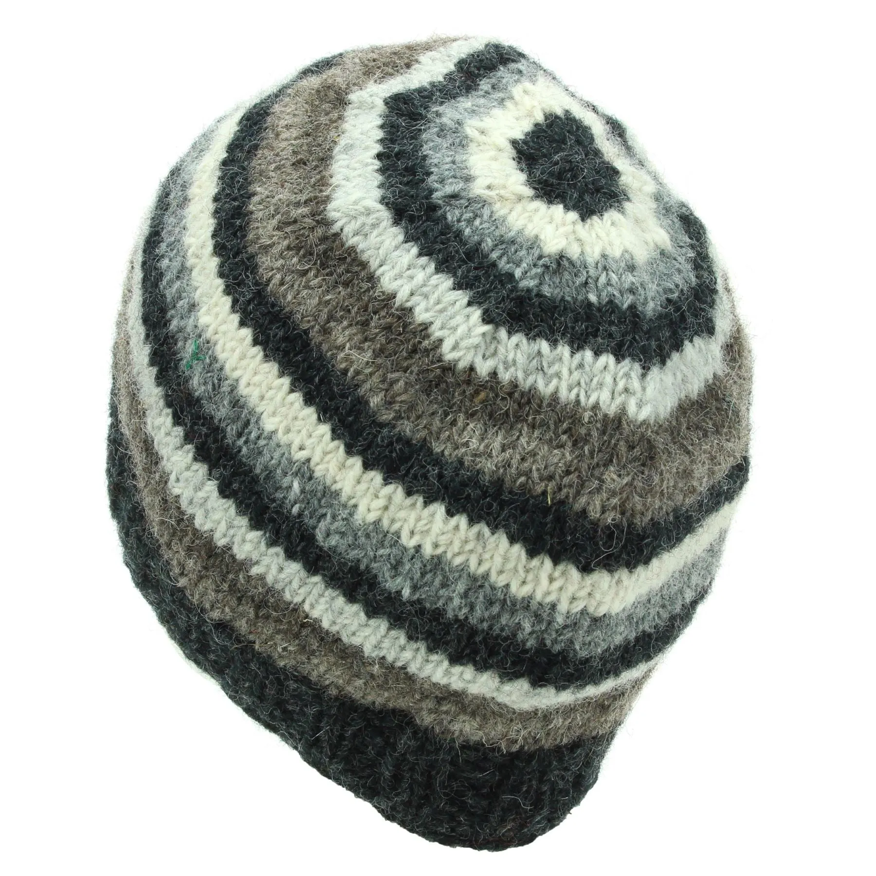 Hand Knitted Wool Beanie Hat - Stripe Natural