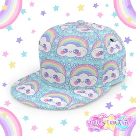 Happy Rainbow Cloud Blue Baseball Cap With Flat Brim