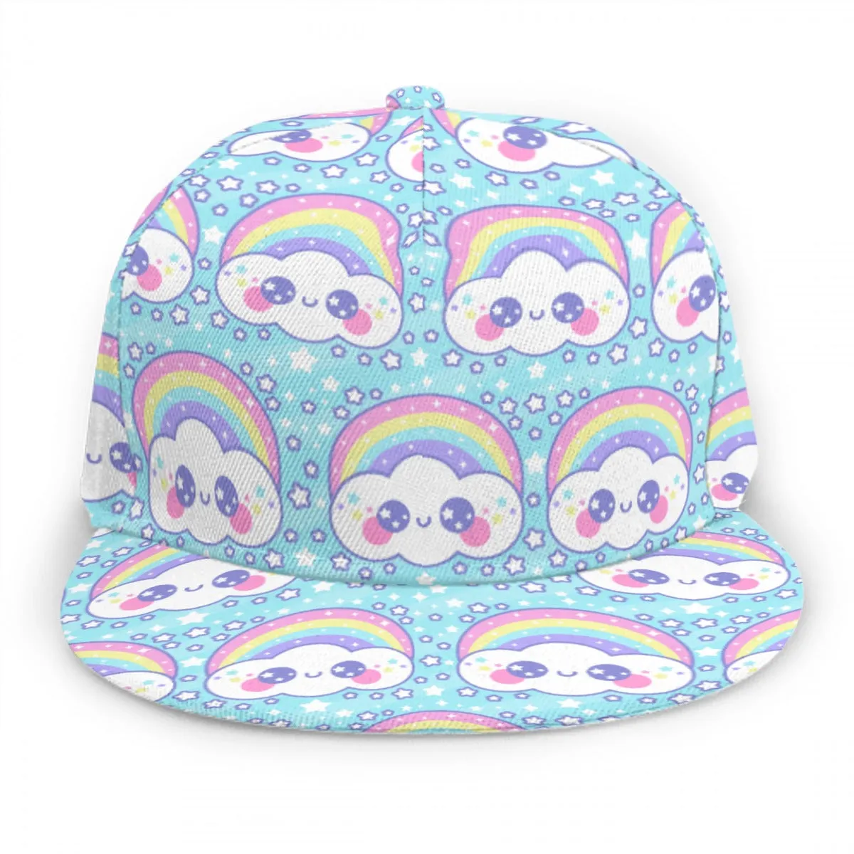 Happy Rainbow Cloud Blue Baseball Cap With Flat Brim