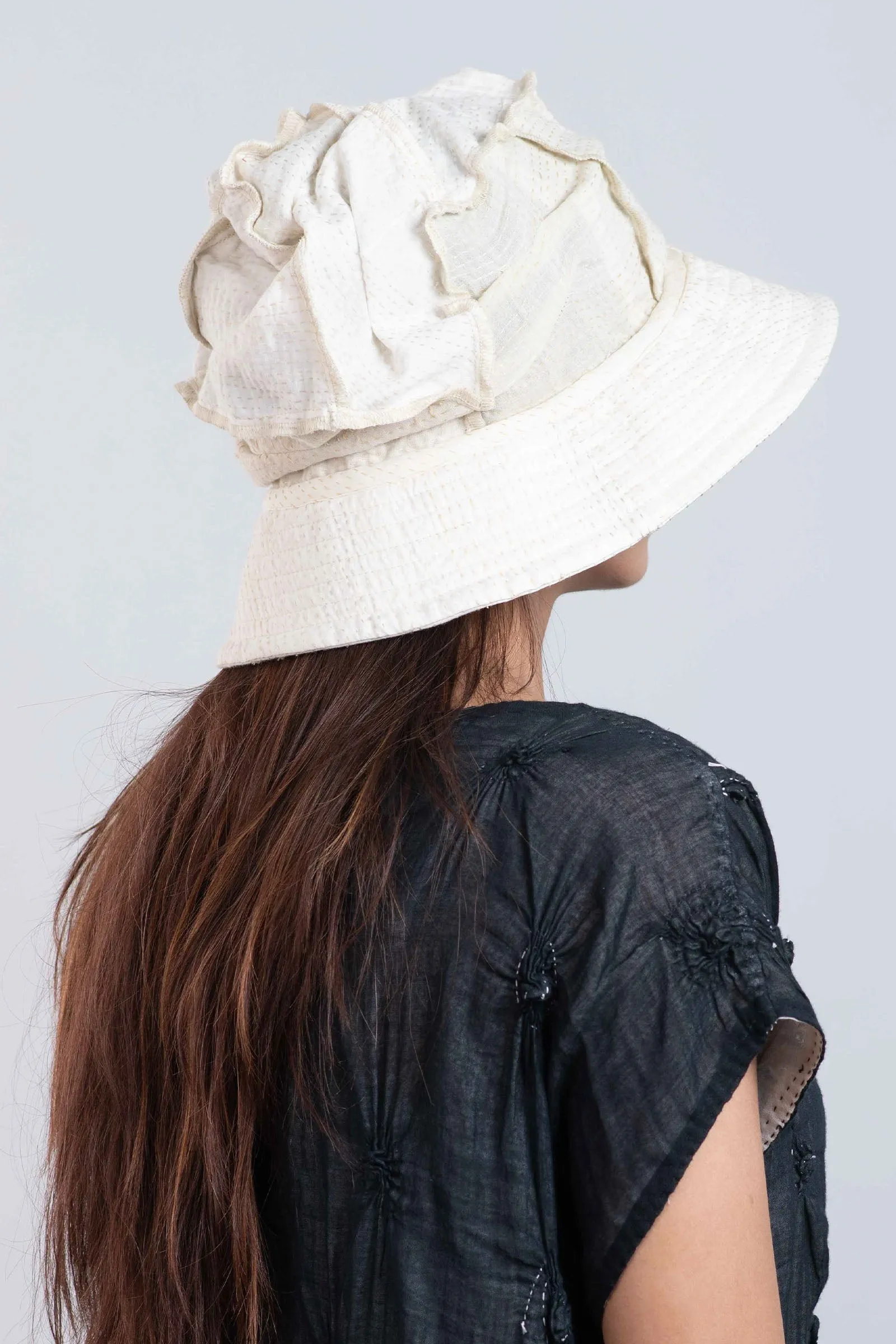 JAIPUR WHITE KANTHA FULL BRIM HAT - jw2889-ivy -