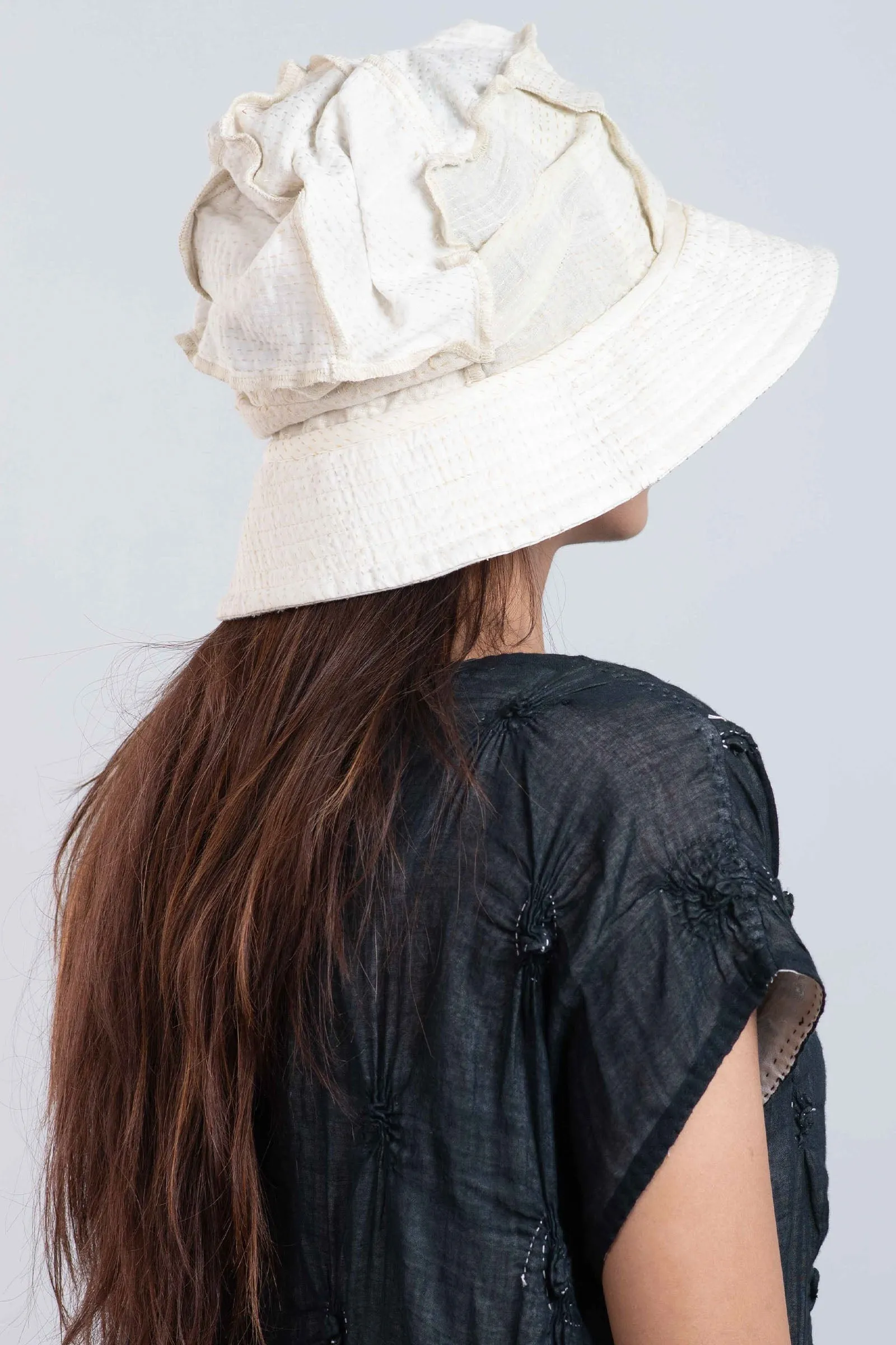 JAIPUR WHITE KANTHA FULL BRIM HAT - jw2889-ivy -