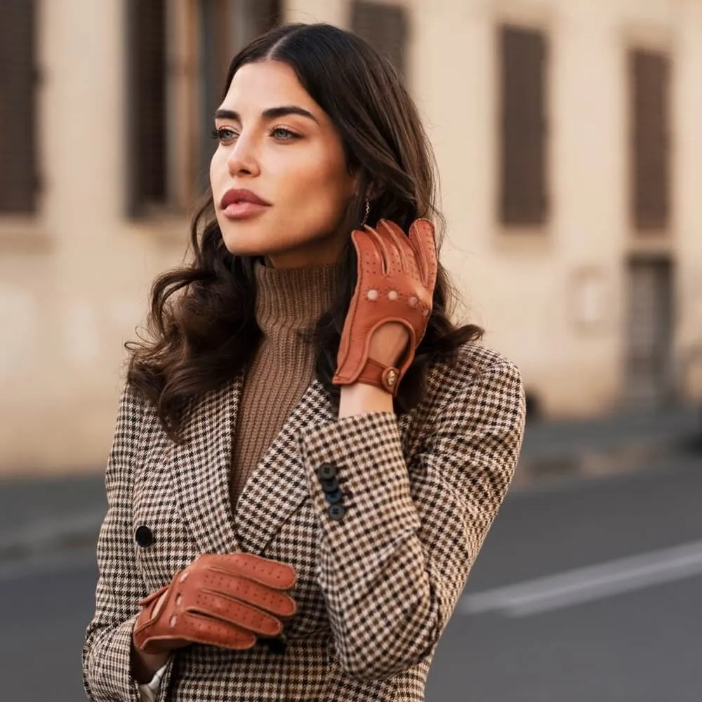 Maria (brown) - Italian driving gloves made of American deerskin leather