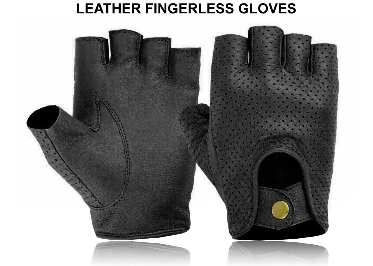 Men Driving Leather Mesh Fingerless Glove