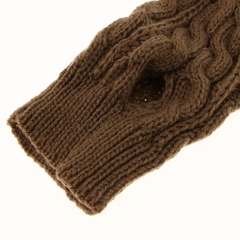 Men Women Winter Hemp Pattern Knitted Fingerless Gloves