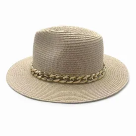 Panama Hat in Ivory with Chain Band Detail for Women