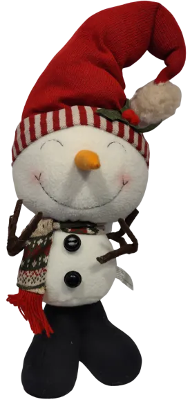 Plush Happy Snowman Red/Green Scarf & Red Santa Hat 24"