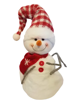 Plush Snowman with Red Scarf and Plaid Hat 24"