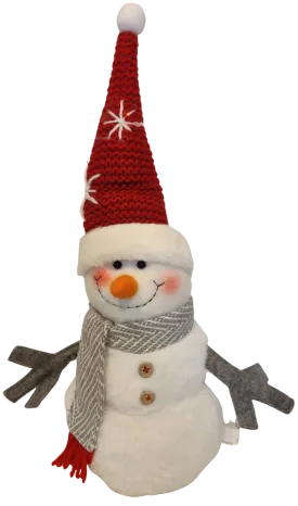 Plush White Snowman with Red Winter Hat & Grey Scarf  18"