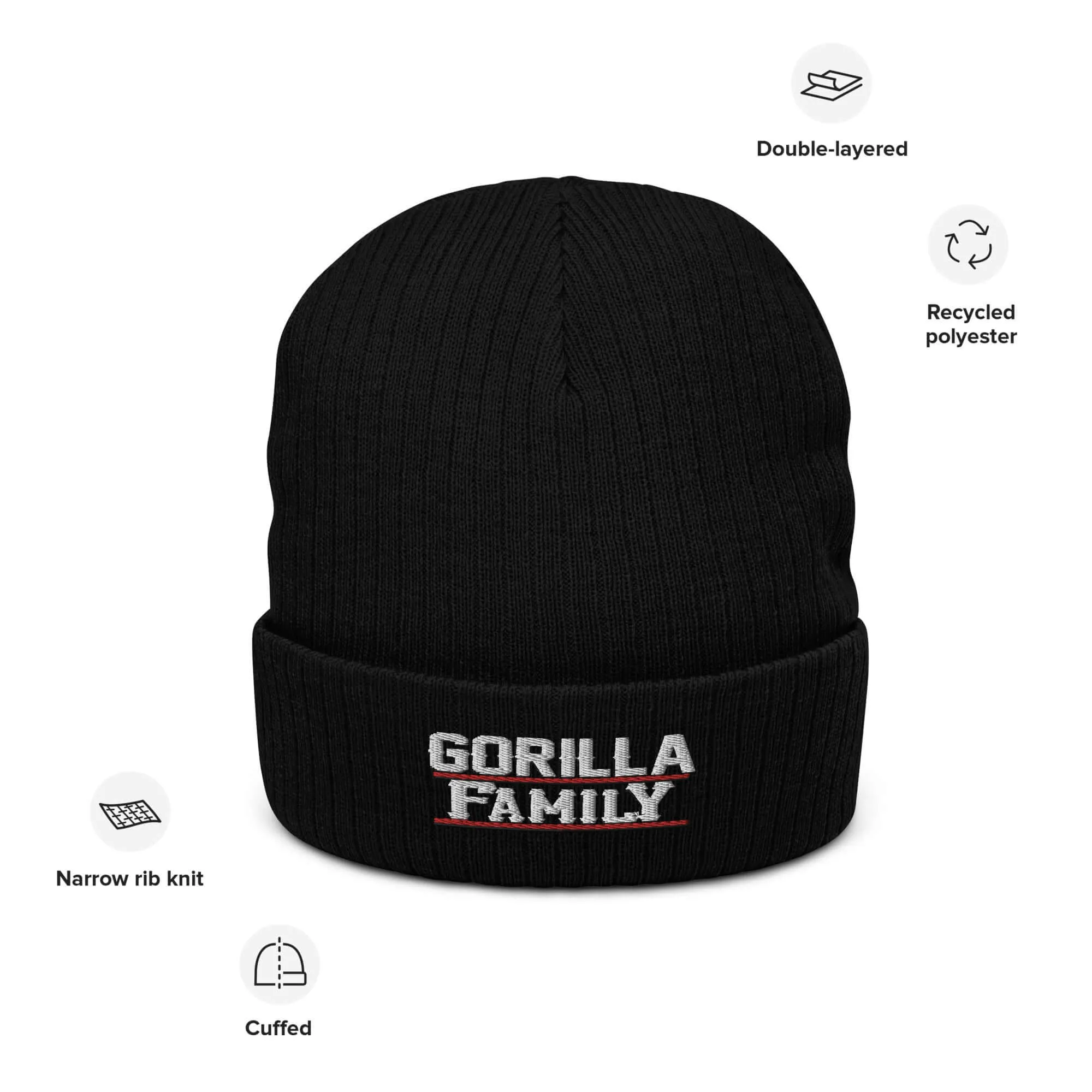 "Gorilla Family" Ribbed knit beanie (Color options available)