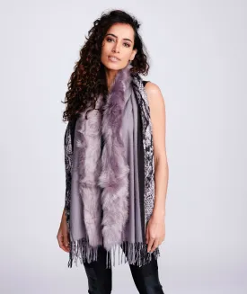 Silver Snakeskin Print Faux Fur Wrap Scarf