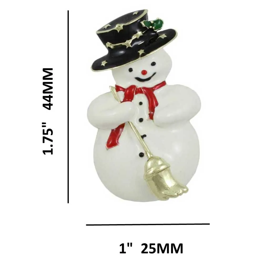 Snowman with Boater Hat and Broom Brooch Pin - XP630