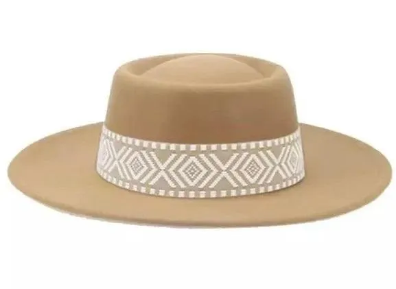 Tan Wide Brim Boater Hat