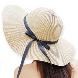 Tan Wide Brim Summer Straw Hat