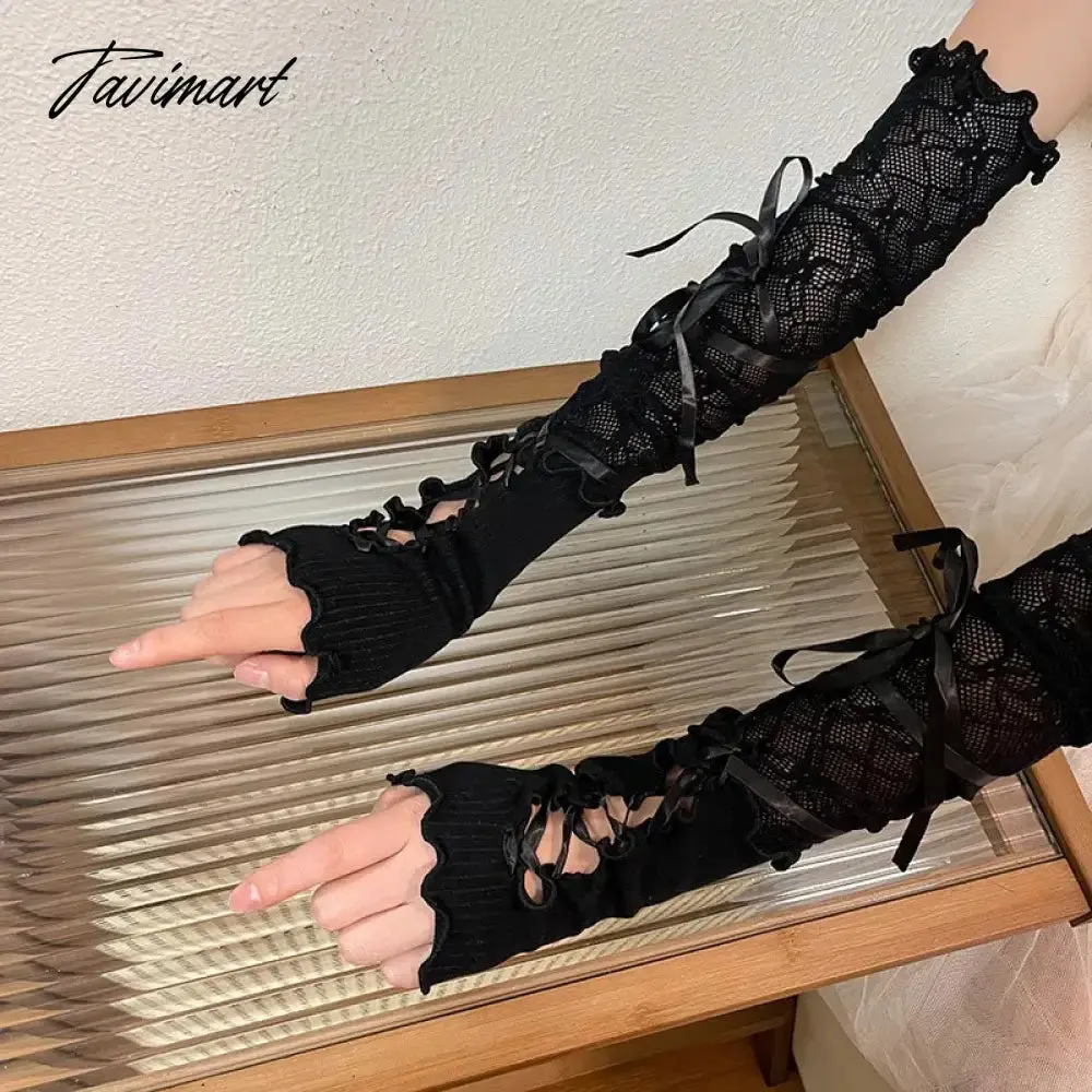 TAVIMART -  Y2K Fingerless Strapping Gloves Lace Gothic DIY Sunscreen Sleeve Women Lolita Clothing Accessories Mesh Punk Gloves