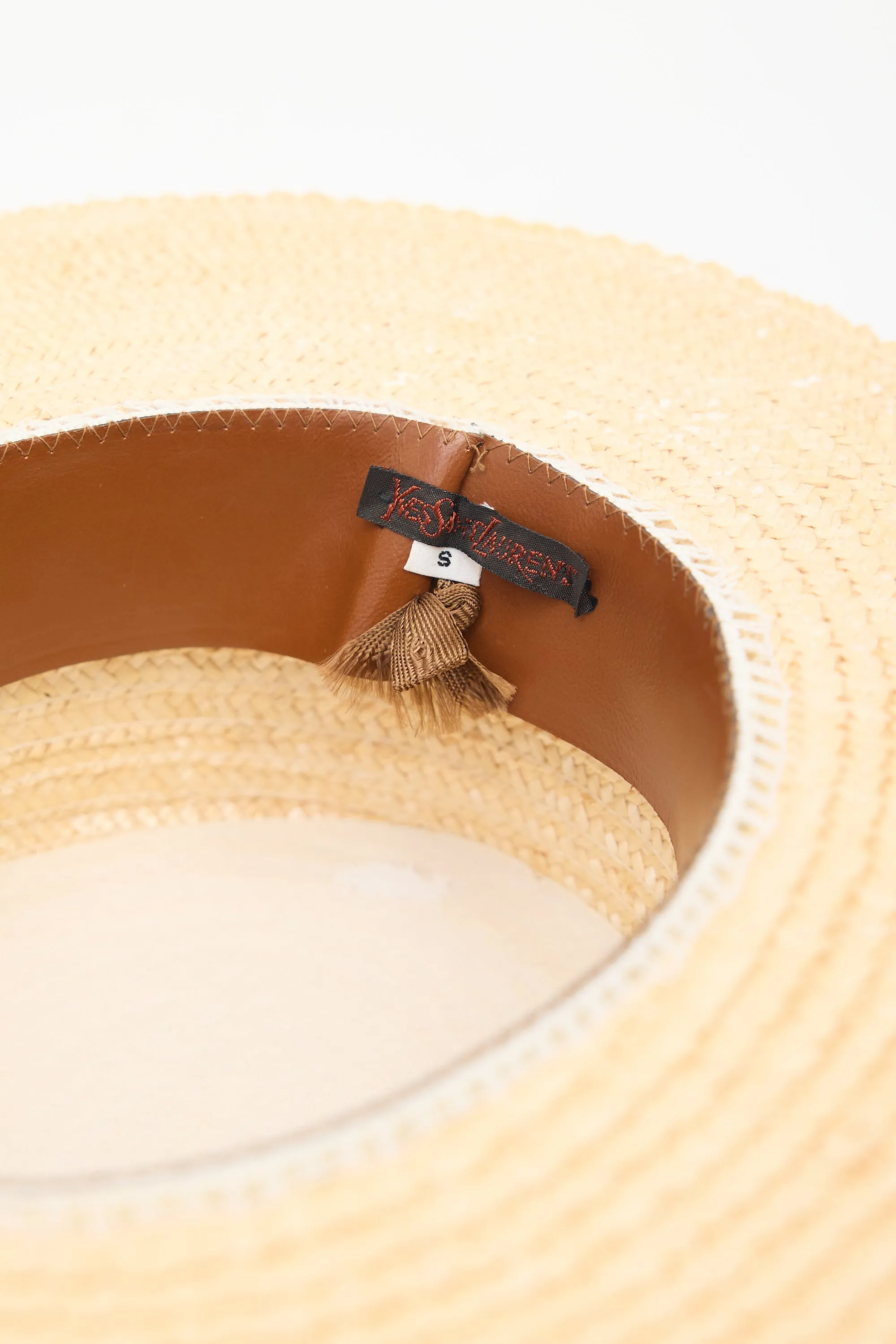 Vintage Beige & Black Bow Boater Hat