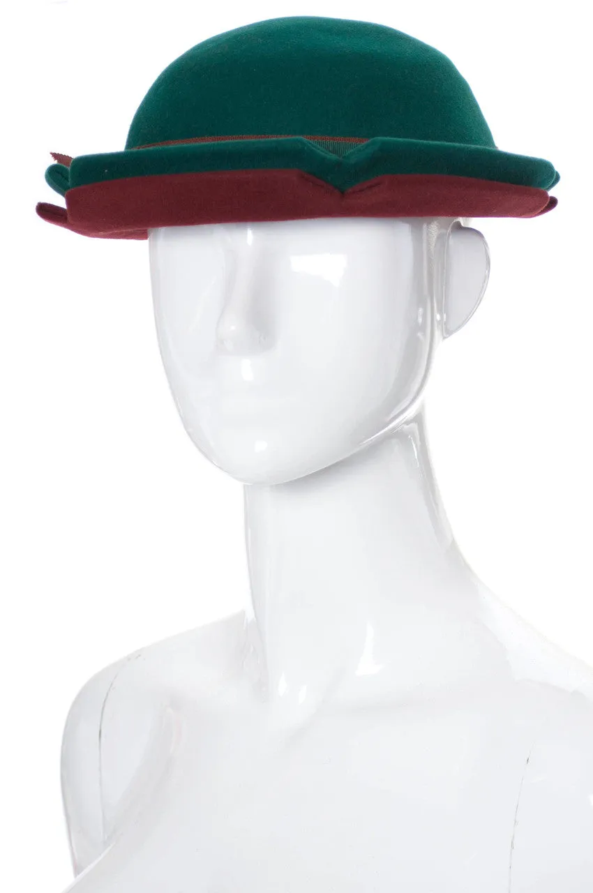 Vintage red and green wool felt hat 1930s