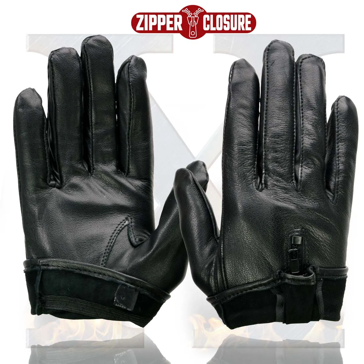 Xelement XG37536 Ladies Black Unlined Leather Gloves with Zipper Closure