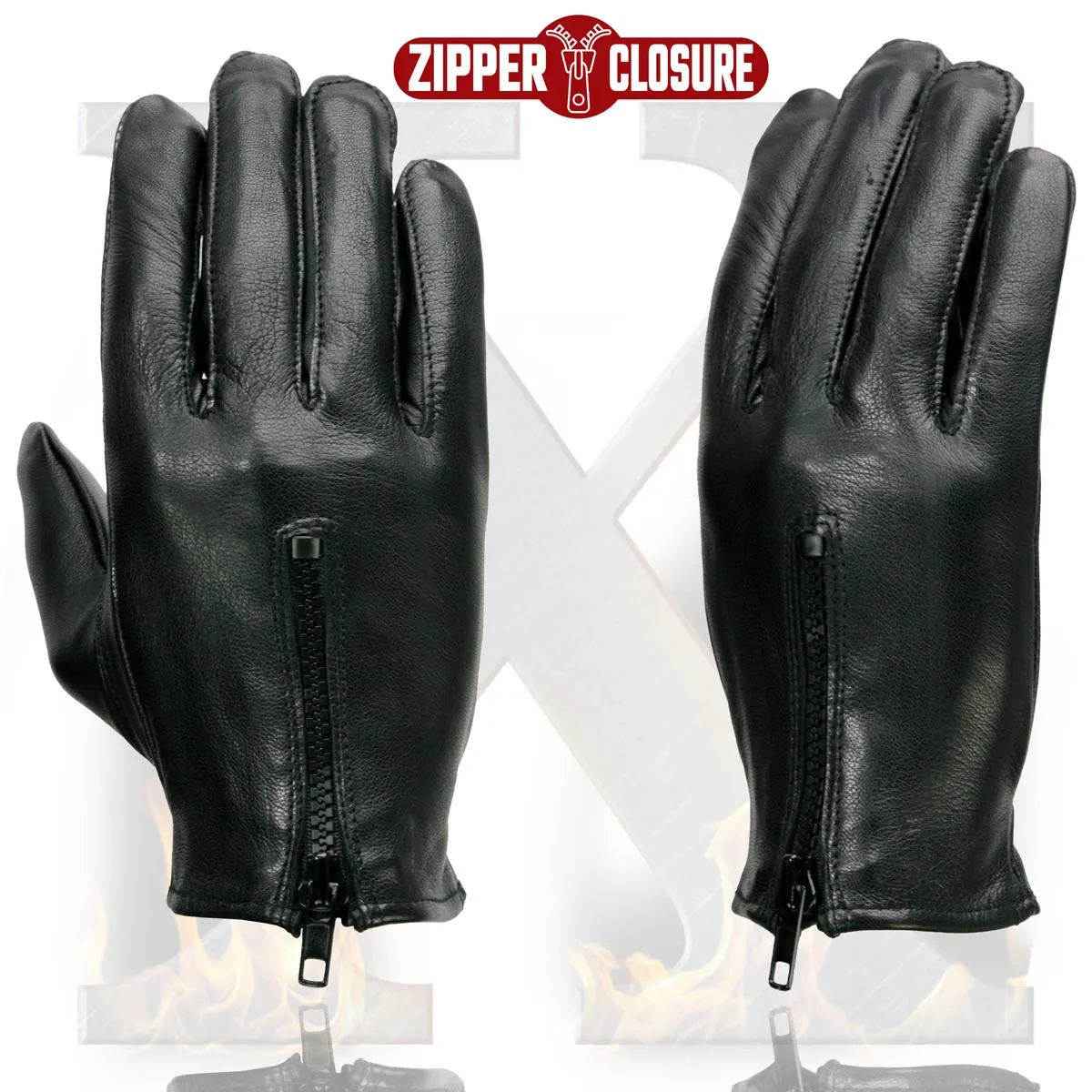 Xelement XG37536 Ladies Black Unlined Leather Gloves with Zipper Closure